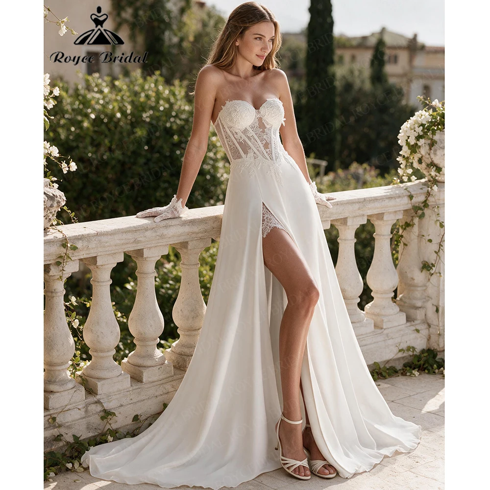 Roycebridal Sweetheart A Line Wedding Dresses 2027 Appliques Sexy Flowers Lace Beach Bridal Gown Customized Vestido De Novia