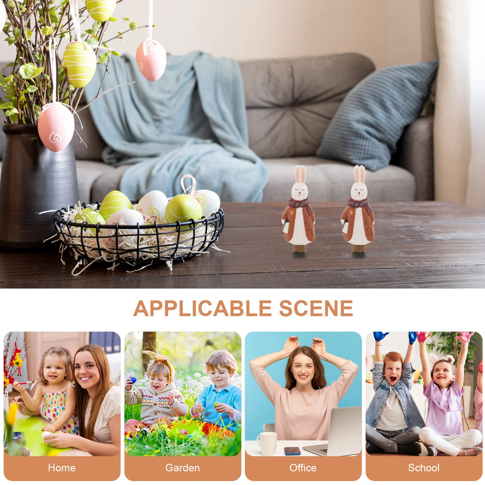 

Easter Bunny Wooden Carved Rabbit Decoration Bright Desk Ornament Wood Bunny Sculpture Living Room Craft Decor