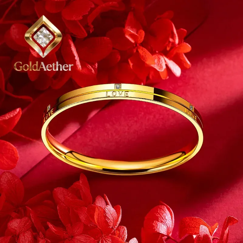 

Браслет GoldAether для женщин, 9999 пробы, 24K, из настоящего золота, 5D, европейский и американский модный дизайн, с цирконами, инкрустированный бриллиантами, гладкое кольцо