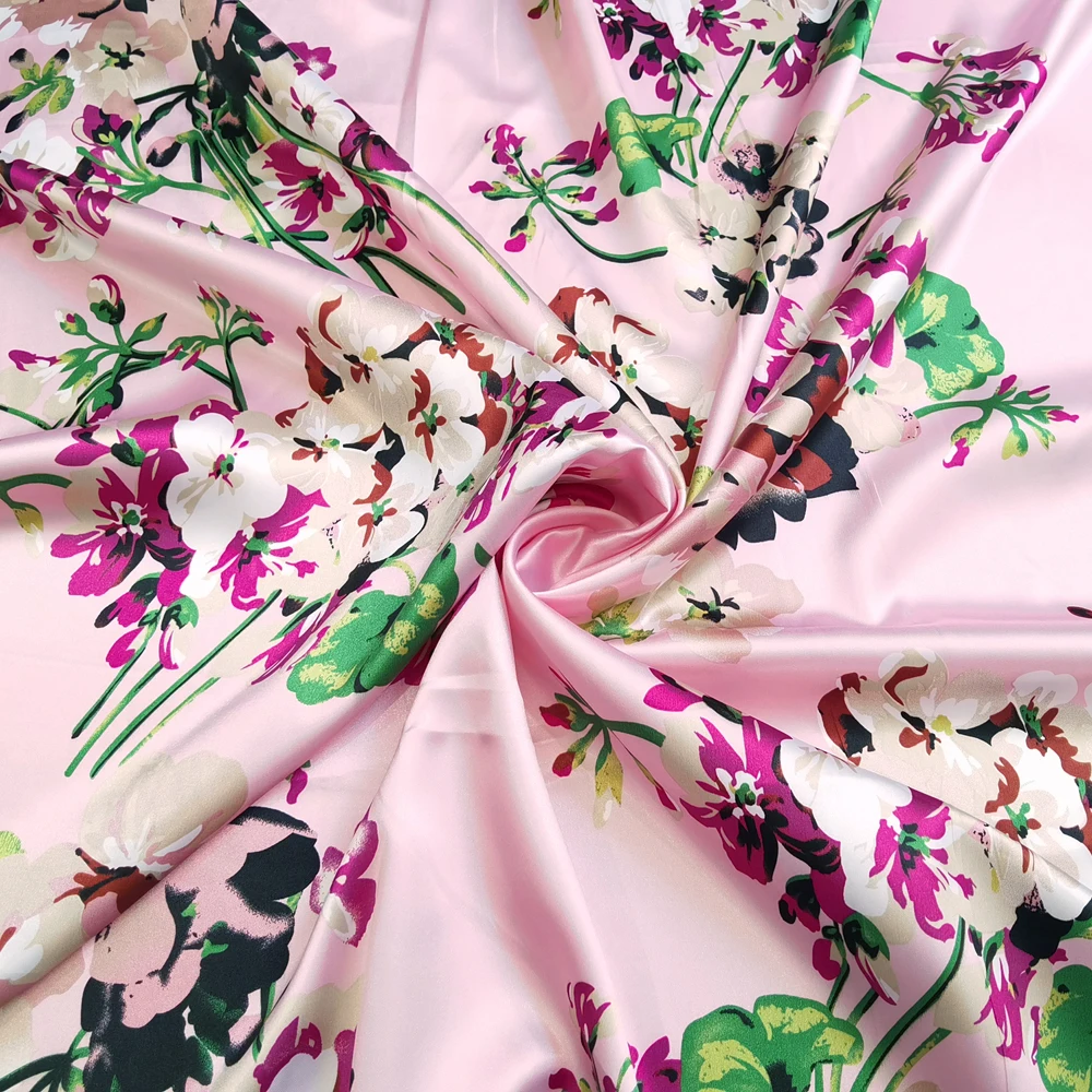 1 meter X 1.48 meter Vintage Flower Satin Fabric Soft Scarf Lining DIY Material