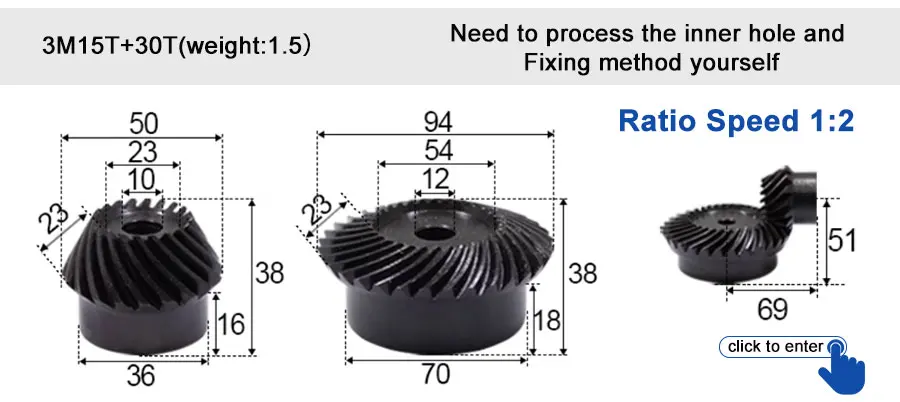 45 # Stahl-Spiralkegelradgetriebe, 2M, 15T bis 60T, Modul 1:4, 90 Grad Differentialgetriebe, gleicher Übersetzungsverhältnis, Durchmesser 8mm bis 12mm, Loch – Detail 34