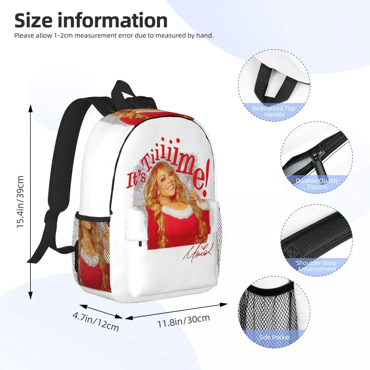 Mariah Carey Official It's Time 30th Anniversary Backpack Student Boys Girls BookBag Men Women School Bag Computer Shoulder Bags