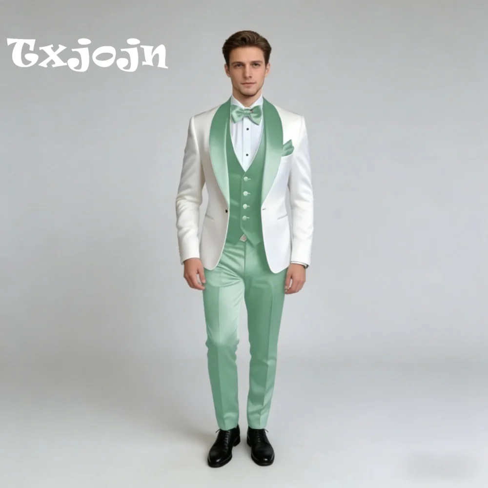 

Elegant White Mint For Men Formal Shawl Lapel 3PCS Suit Groom Suit Set Includes Jacket Vest Pants Wedding Occasion Customized