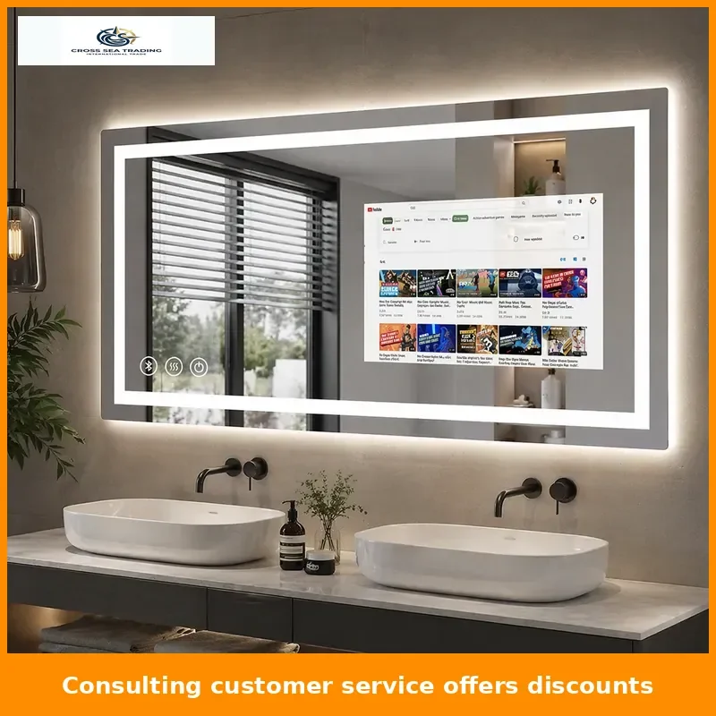 Popular Android System Rectangle Bathroom LED Full Functions Smart Mirror TV With LED Lighting WIFI Bluetooth-compatibile