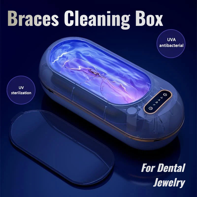 Multi-function Electric Braces Clean Box Invisible Braces Denture Cleaner Machine Portable UV Cleaning Case for Dental Jewelry 