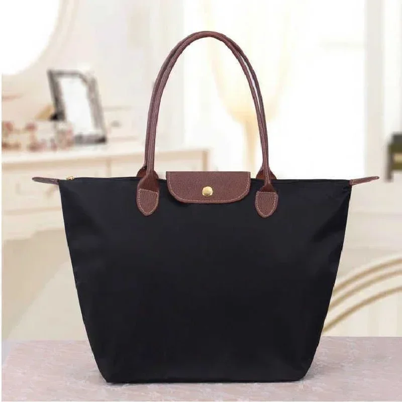 Bolsa de ombro de nylon de grande capacidade para mulheres, bolsa dobrável, moda clássica, armazenamento, compras de lona feminina