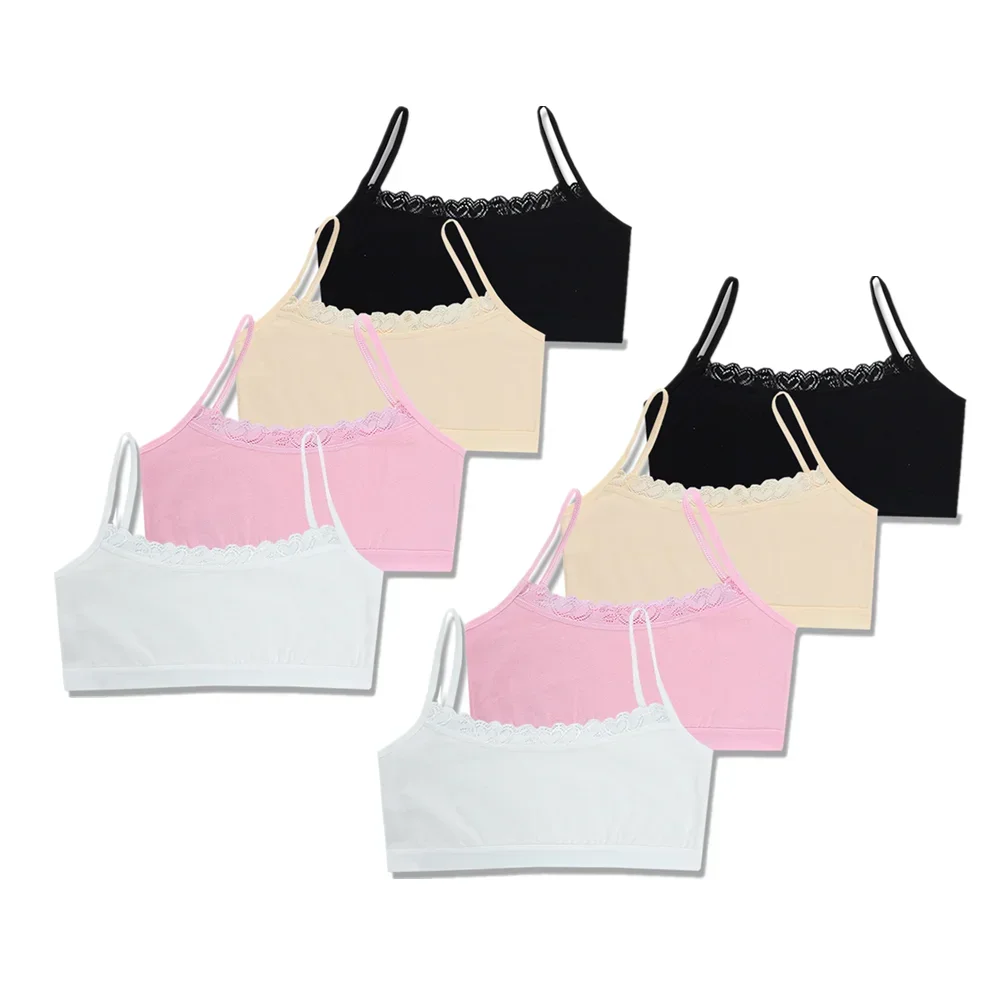 

8pcs/Lot Children's Breast Care Girl Bra 8-14 Years Hipster Cotton Teens Teenage Underwear Summer Kids Lace Vest Young