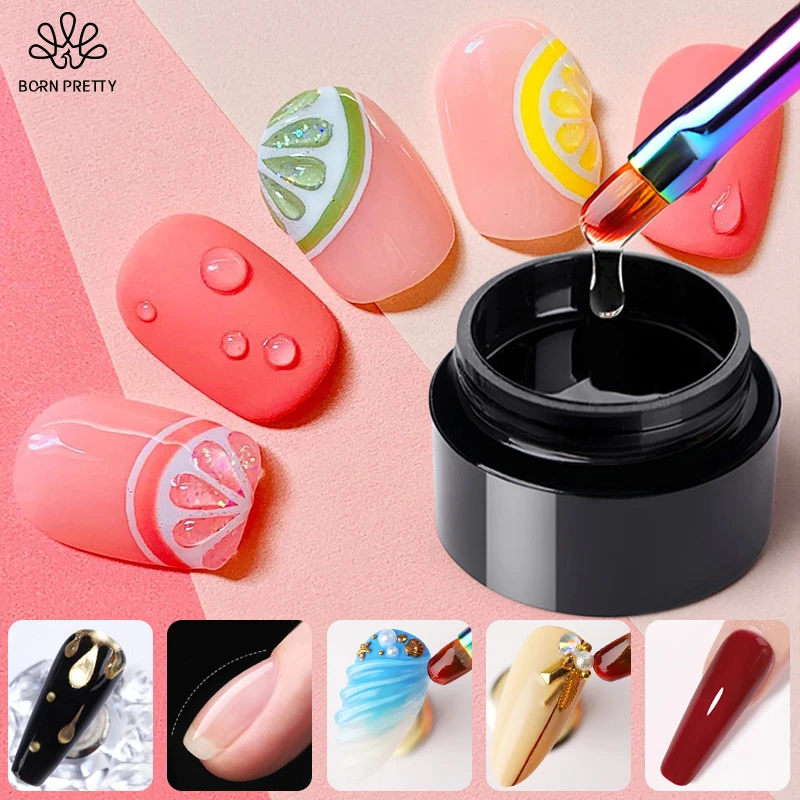 BORN PRETTY 5 IN 1 No-wipe Top Coat for DIY Water Wave Nails 5ml Reinforcement Gel Water Ripple Gel for Stick 3D Nail Decoration 