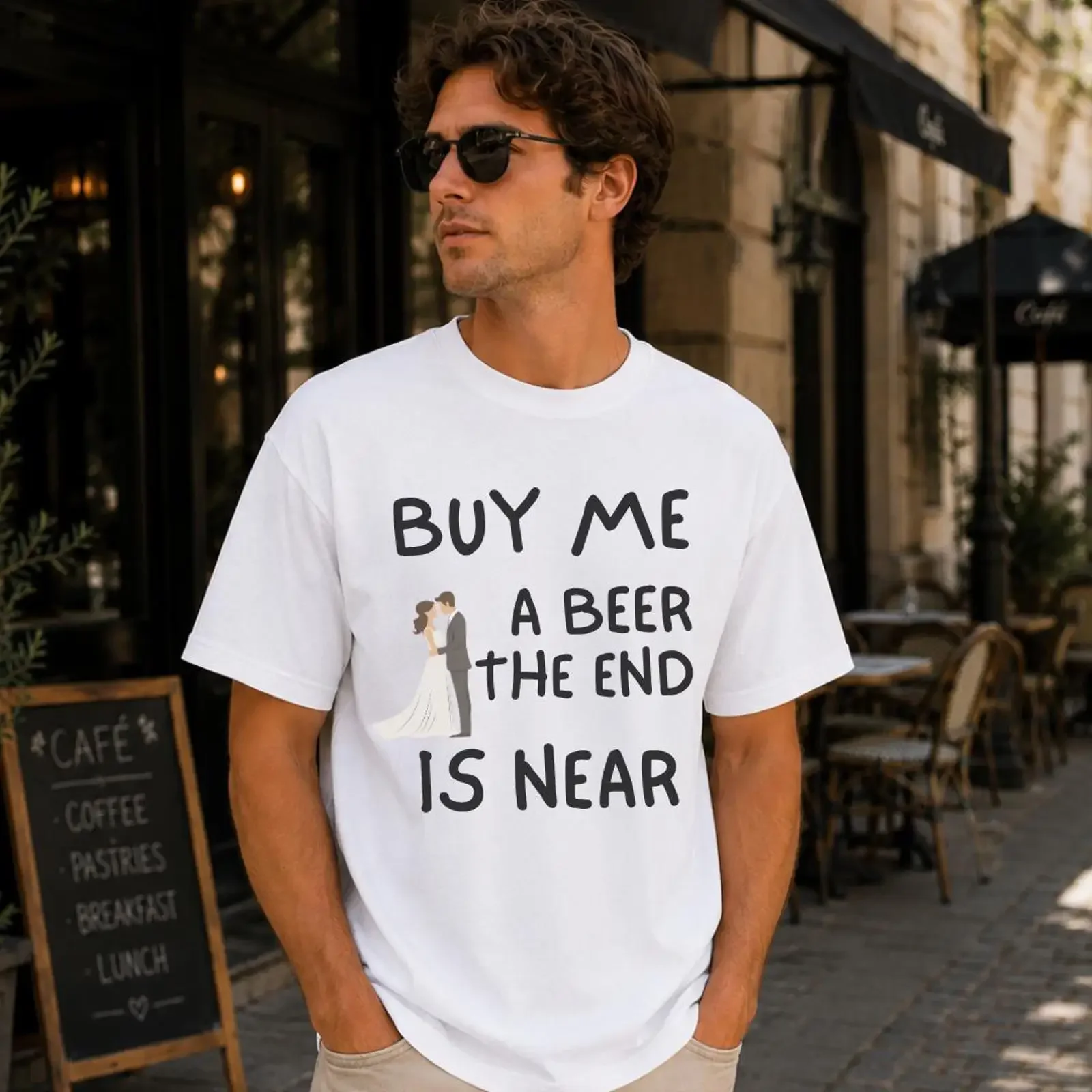 Funny Bachelor T Shirt Buy Me A Beer The End Is Near Groom Party Trip Fun vintage Washed streetwear fashion designer clothes