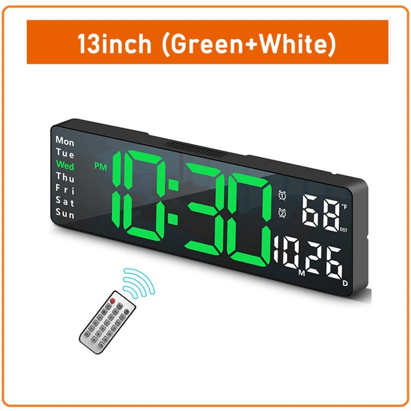 

13Inch Large Display LED Digital Wall Clock Remote Control Table Alarm Clock Date Week Timer Automatic Dimmer Clock