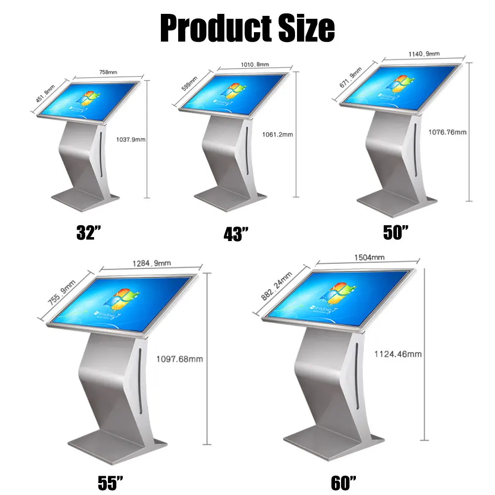 43 49 55 Inch Floor Standing 4K Interactive Touch Screen K-type Base Monitor for Android Wifi Display Advertising Kiosk
