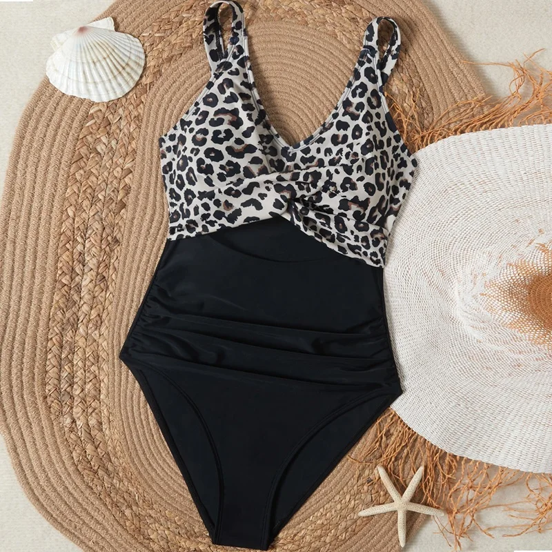 

Женский слитный купальник с леопардовым принтом, корректирующий фигуру, пляжный, с перекрестными вырезами спереди, пуш-ап, утягивающий, 2026