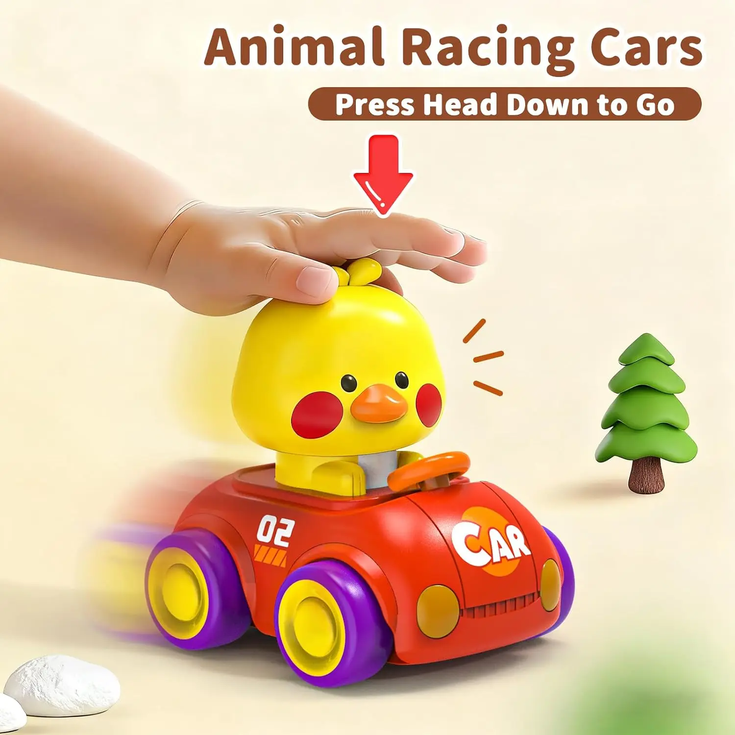 4Pcs Cute Press & Go Animal Race Cars, Friction Powered Toy Cars, Battery-Free, Educational Gift for Babies 6 Months-4 Years