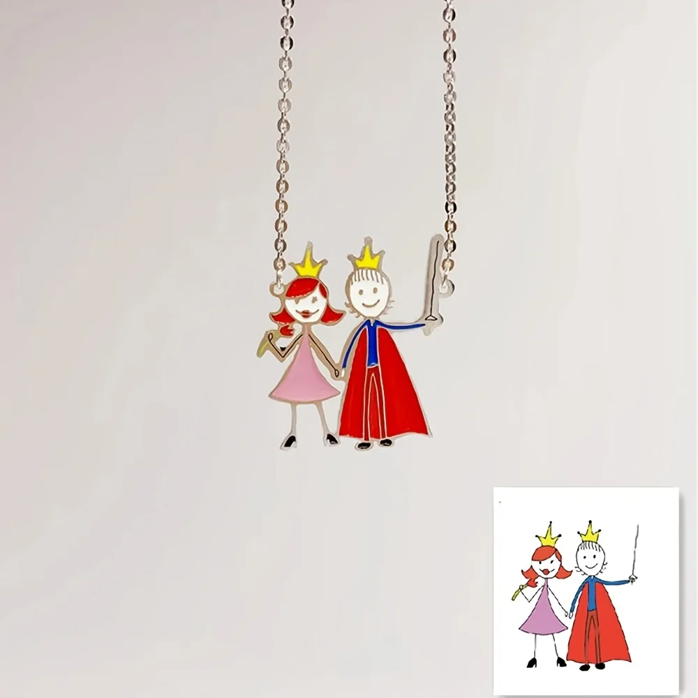 Custom Enamel Pendant Necklace Children's Drawing Making Charm Souvenirs Jewelry Stainless Steel Waterproof and Non Fading Gifts