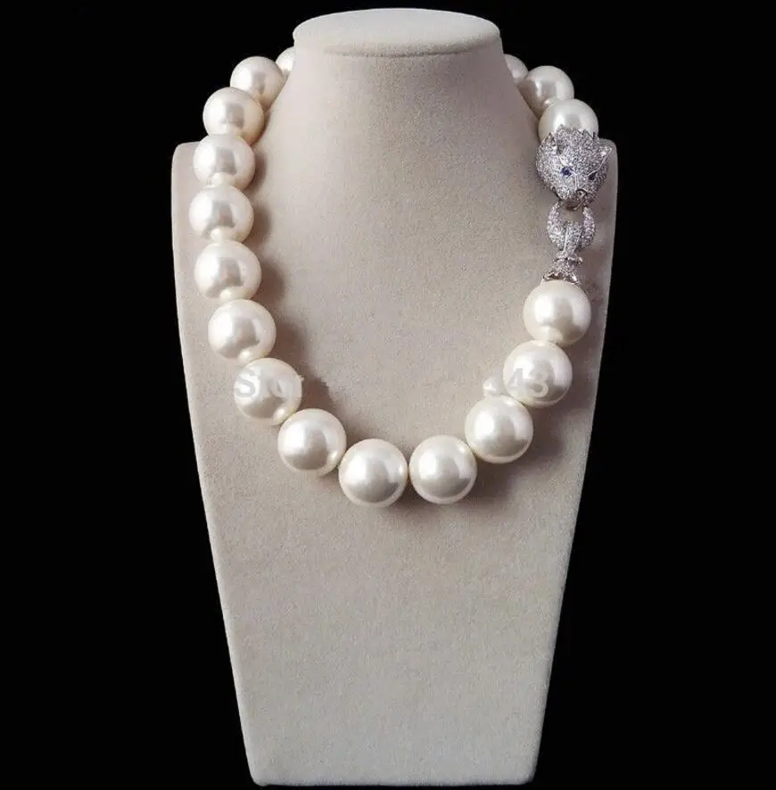 

Fashion jewelry good design Natural 18'' 16mm white shell pearl inlay zircon leopard head LUXURY necklace Bride jewelry