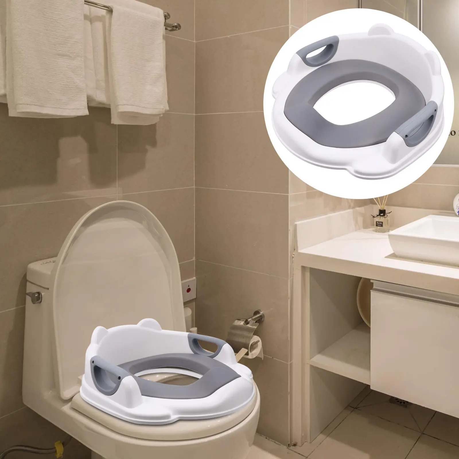 1個入りベビー用便座puクッション子供用トイレトレーニングリング二重手すり安全滑り止めバックル幼児用おまるトレーニングシート
