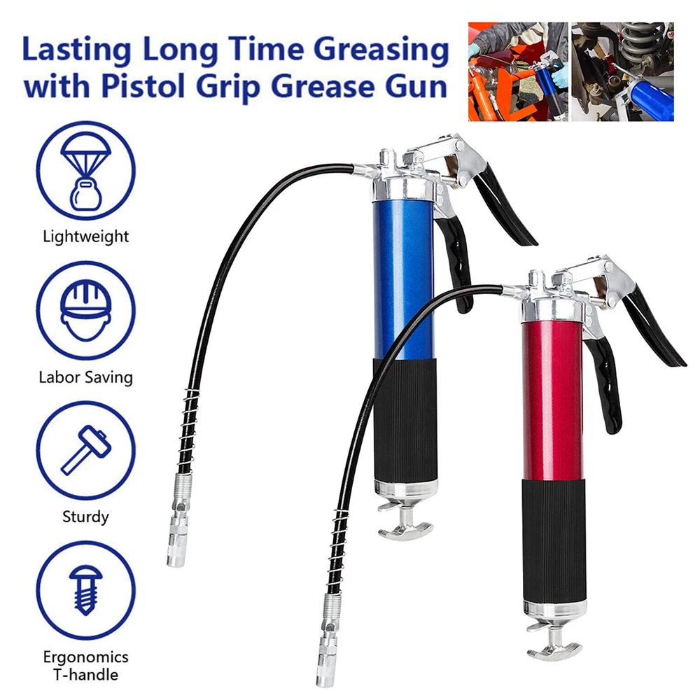 6000PSI-7000PSI 400CC Heavy Duty Quick Release Lubrication Syringe Manual Pistol Grip Grease Gun Set with Flexible Hose