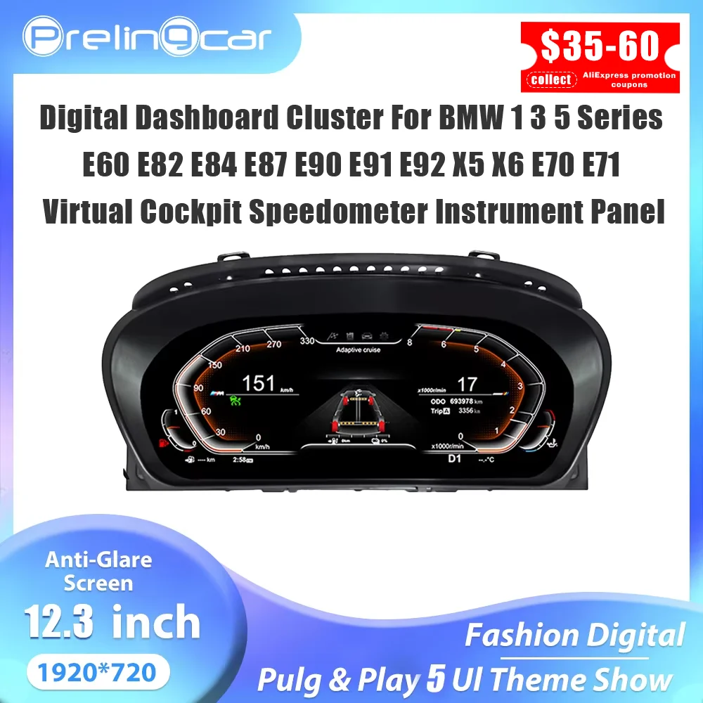 Digitales Armaturenbrett für BMW 1er 3er 5er Serie E60 E82 4 E87 E90 E91 E92 X5 6 E70 1 Instrumententafel Tachometer Virtuelles Cockpit