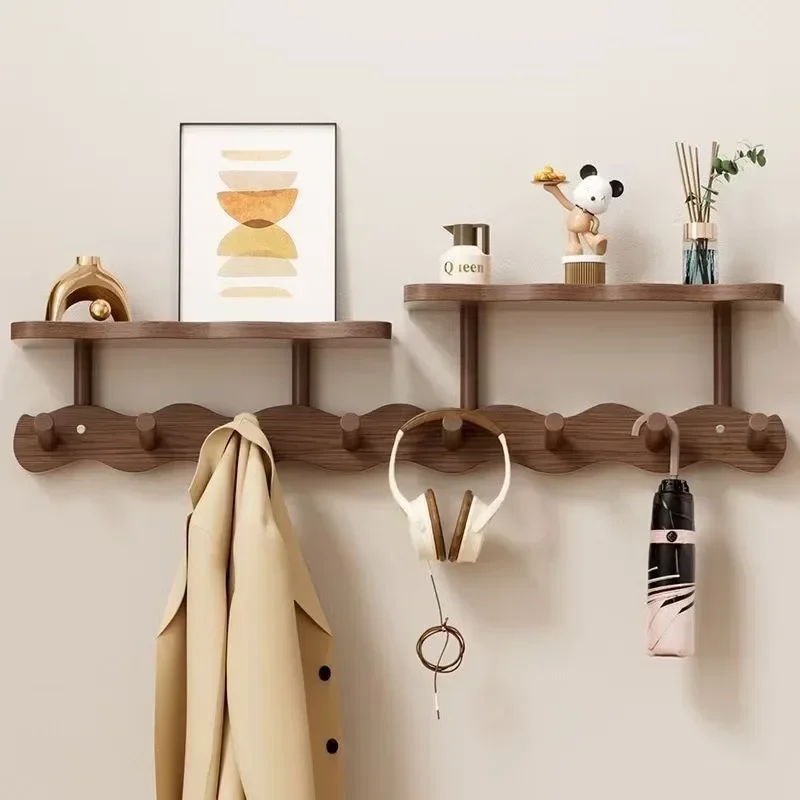 Firm Wall-mounted solid wood coat rack, no punching on the wall, hook behind the door, bedroom entrance,  row hook hanger