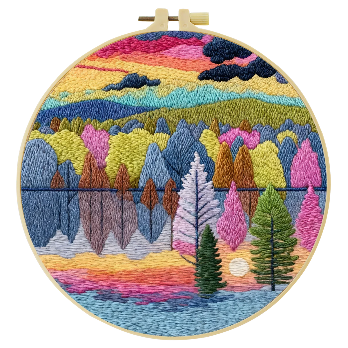 1 Stück 20X20CM/15X15CM 7,87/6,3 Zoll Stickerei-Starter-Kit mit Landschafts- und Bergmotiven, DIY-Kit, Stickerei-Set, Handarbeiten, Heimdekoration – Detail 2