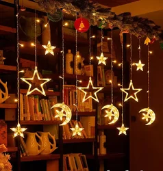 3.5m eid lua estrela led luz coluna de gelo estrela corda ramadan decoração para casa festa lua estrela fada luzes da corda festa supplie