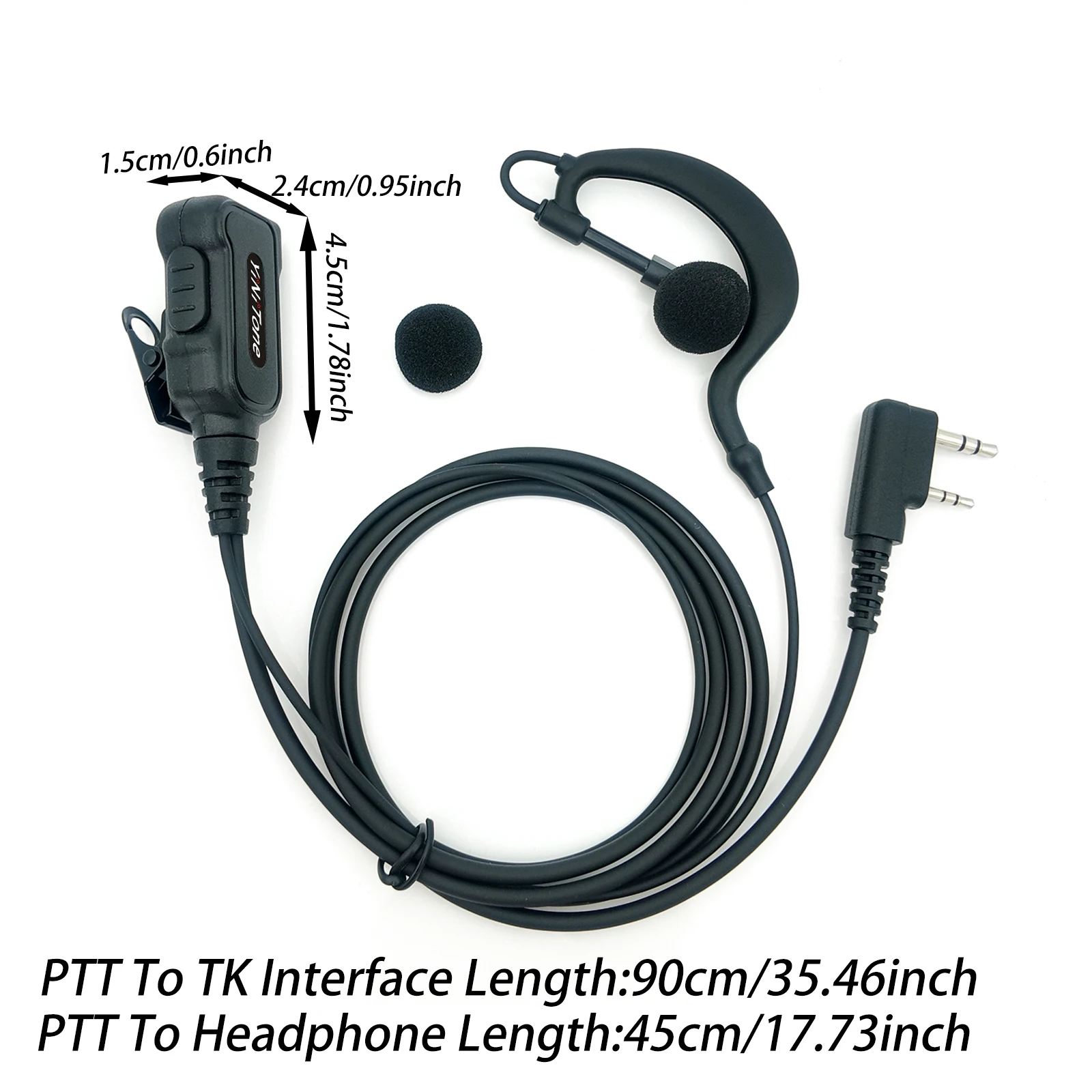 سماعة أذن YiNiTone EAP-1B على شكل حرف G مع PTT أسود، 2 دبوس لـ Kenwood TK-2107/3107 وBaoFeng UV-5R/888S