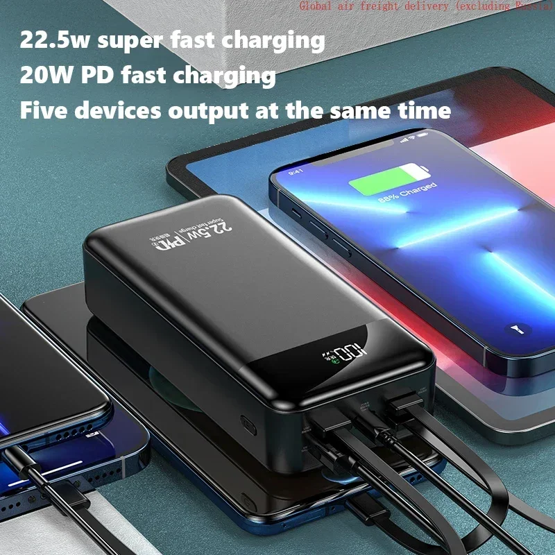 100000mAh high-capacity charger with digital display comes with its own line pd22. 5W super fast charging mobile power supply