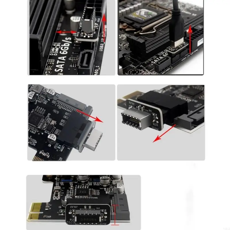 Y5LA Motherboard Type-E USB Adapter Female to 19-Pin Male Header Splitter for Internal Connection