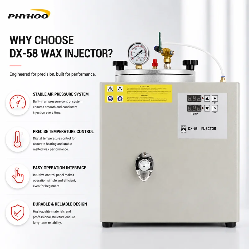 PHYHOO DX58 Wax Injection Machine 3L 600W Digital Control Pot Professional Jewelry Casting Molding Pressure Injector Equipment