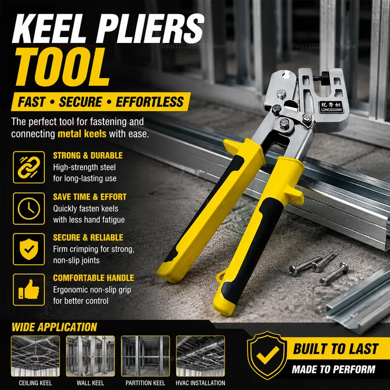 Metal Stud Crimper Aluminum Alloy Punching Pliers Double Handed Keel Tool for Fastening Drywall Ceiling Frame Wall Construction