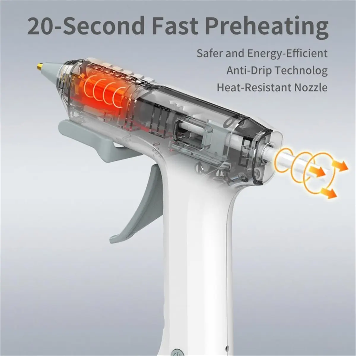A77K Cordless Hot Glue , Wireless Type-C Rechargeable 2600mAh Battery Powered Glue , with 20pcs Glue Sticks Set White