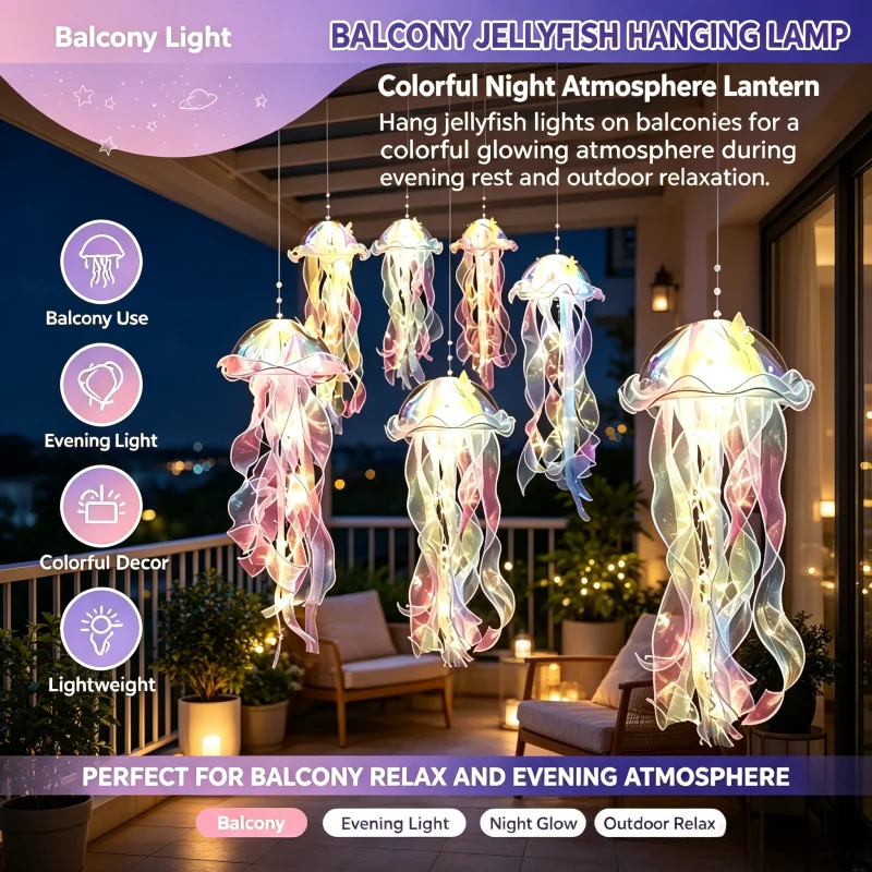 Hanging LED Strip Light Jellyfish Shape Colorful Bedroom Dorm Room Apartment Decor Ambience Mood Lighting Night Ambient Home