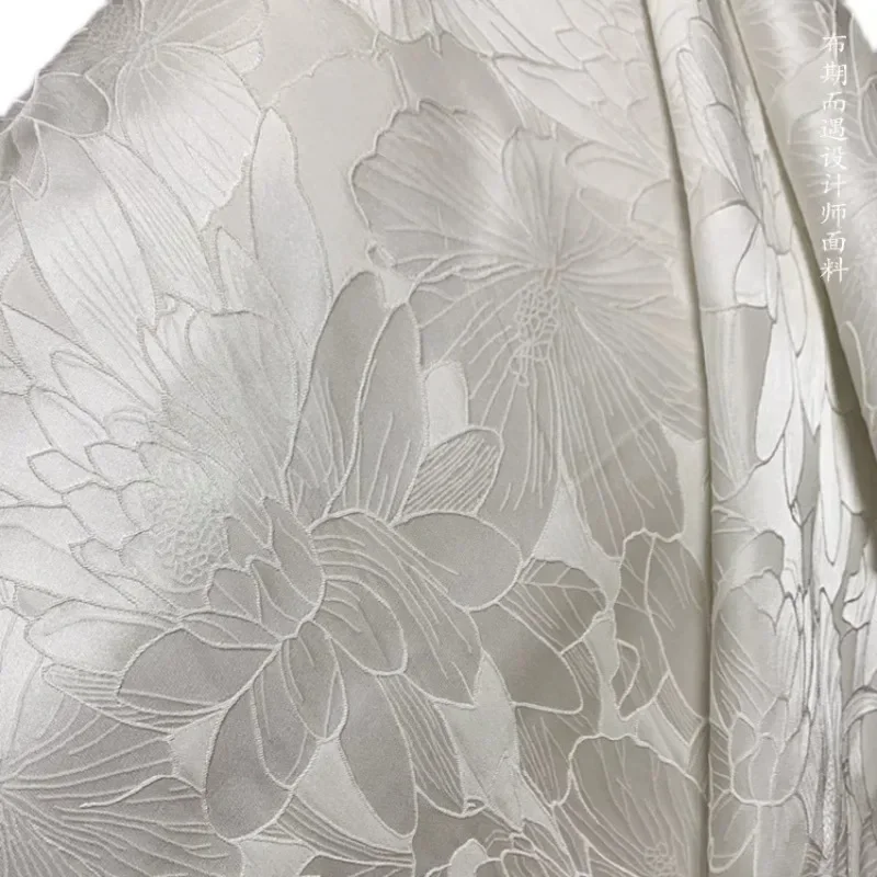 Polyester Fabric White Pattern Bulletless Design Cheongsam Fashion Cloth Diy Apparel Sewing Fabric Pure Polyester Material