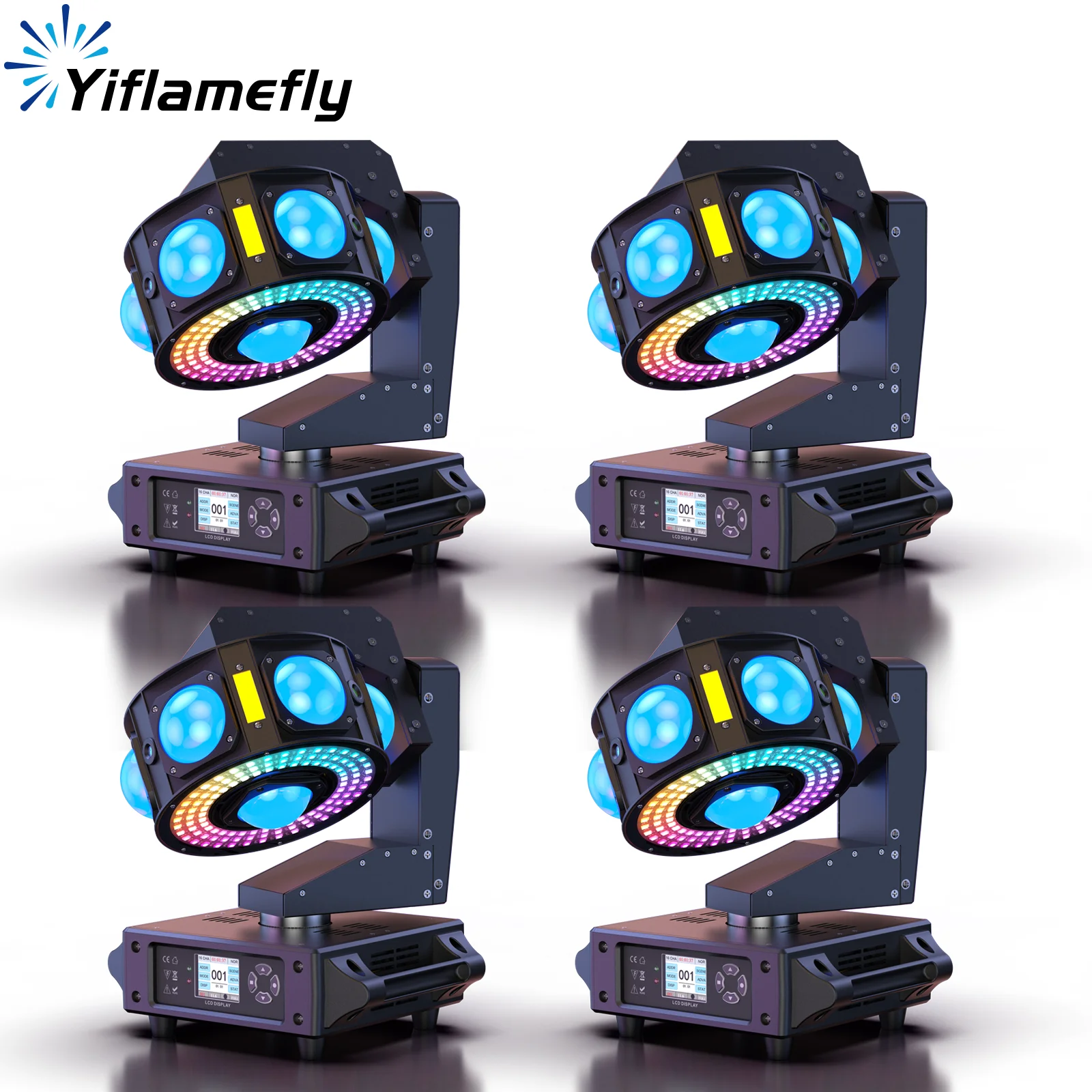

Yiflamefly 4Pcs 160W Beam Moving Head Lights 3Axis 360°Rotation DJ Lights RGBW LED Stage Lights DMX For Disco Wedding Party Show