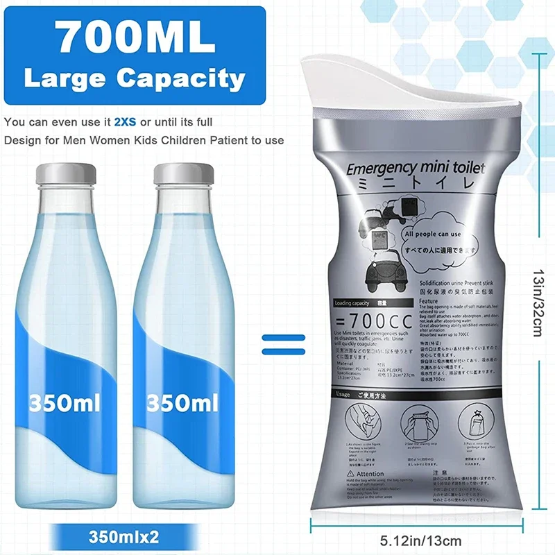 700cc Pack Outdoor Emergency Portable Urine Bag Vomit Bag Unisex Pee Bag Travel Mini Mobile Toilet for Women Men Baby Old People