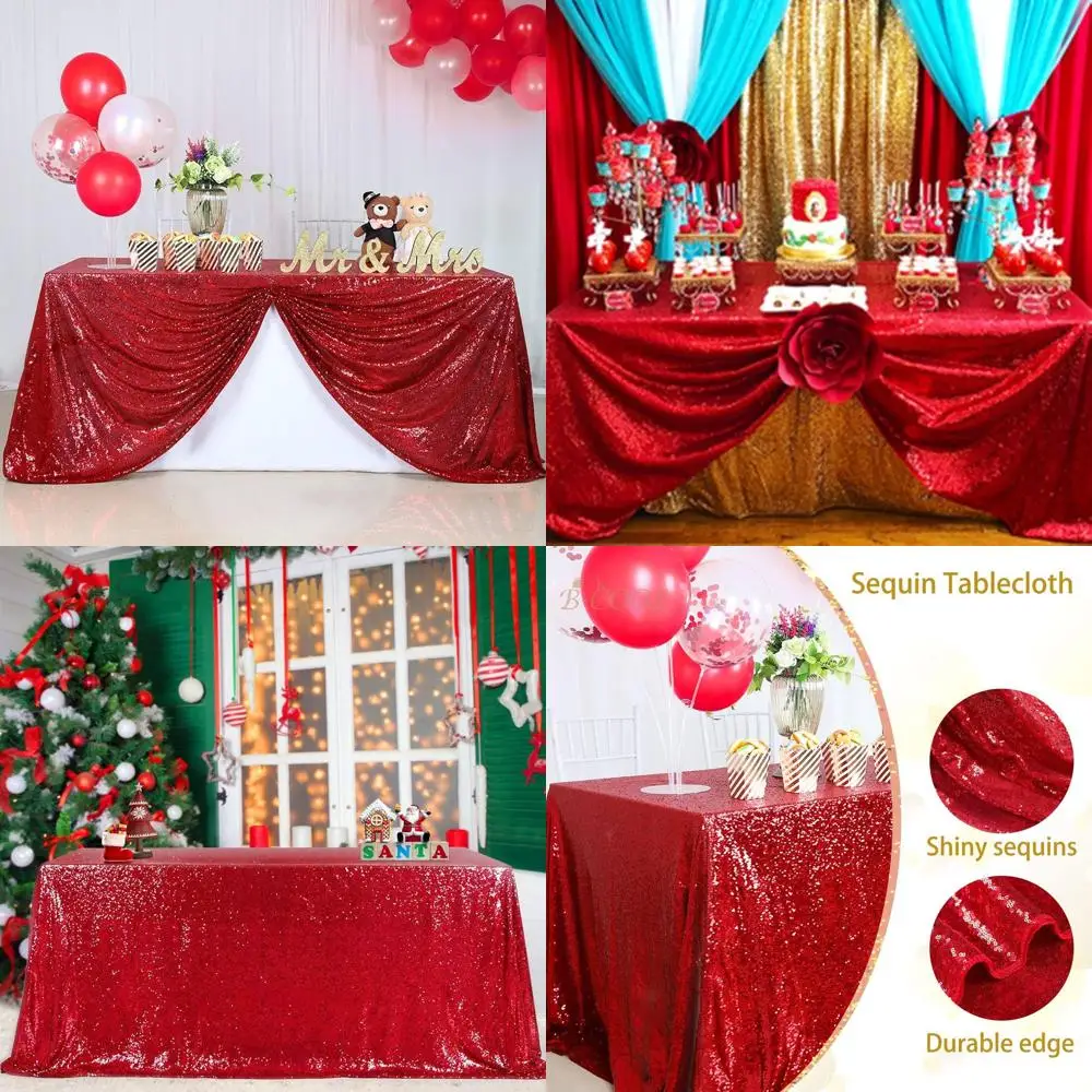

Sequin Valentine's 90x132 Inch Tablecloth, Glamorous Sequined Rectangle for Christmas and Birthday Parties