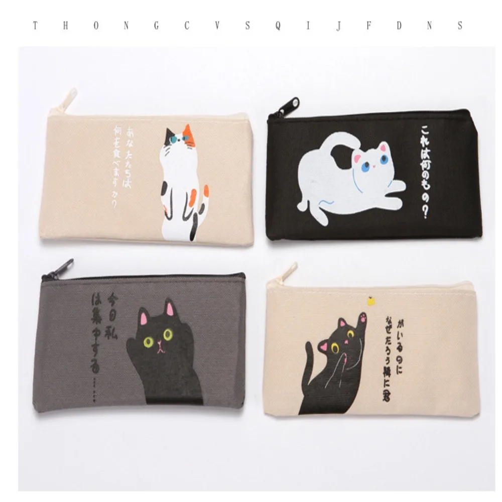 Oxford Cute Cartoon Cat Pencil Bag Korean Version Waterproof Pen Pencil Eraser Storage Bag Large Capacity Canvas Pencil Case
