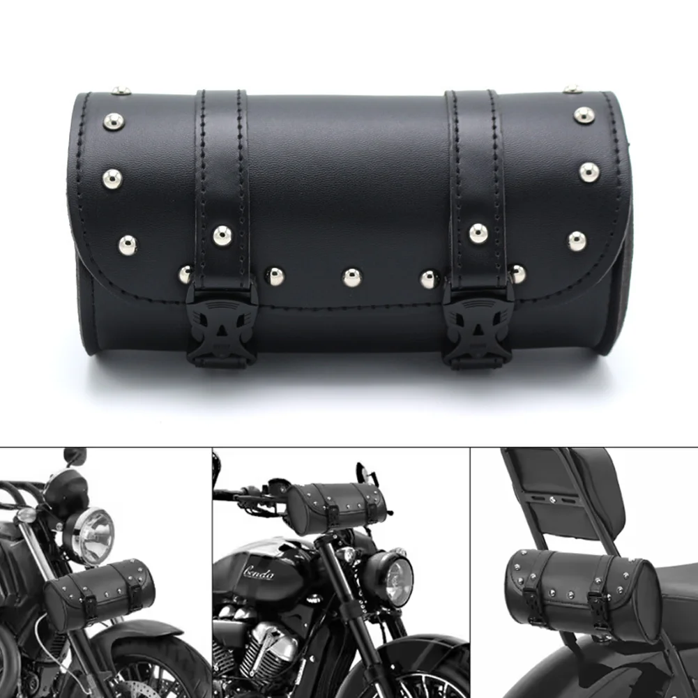 Universal Motorcycle Fork Bag 8″ Leather Saddlebags Waterproof Tool Storage Pouch For Harley Sportster XL Softail Honda Yamaha