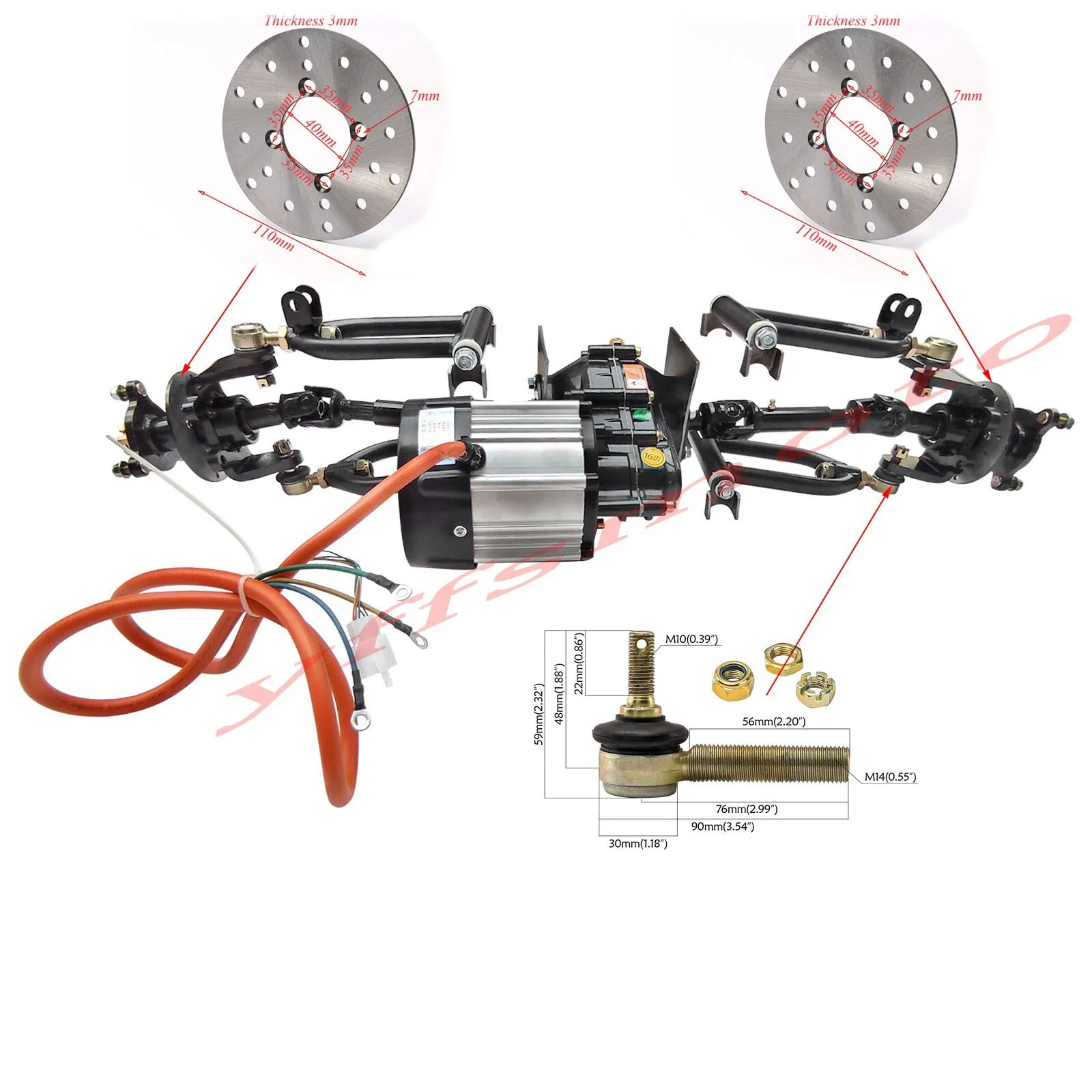 48V 1000W Differential Motor + Front Drive Axle Kit Swing Arm Assembly for ATV Go Kart UTV Golf Cart