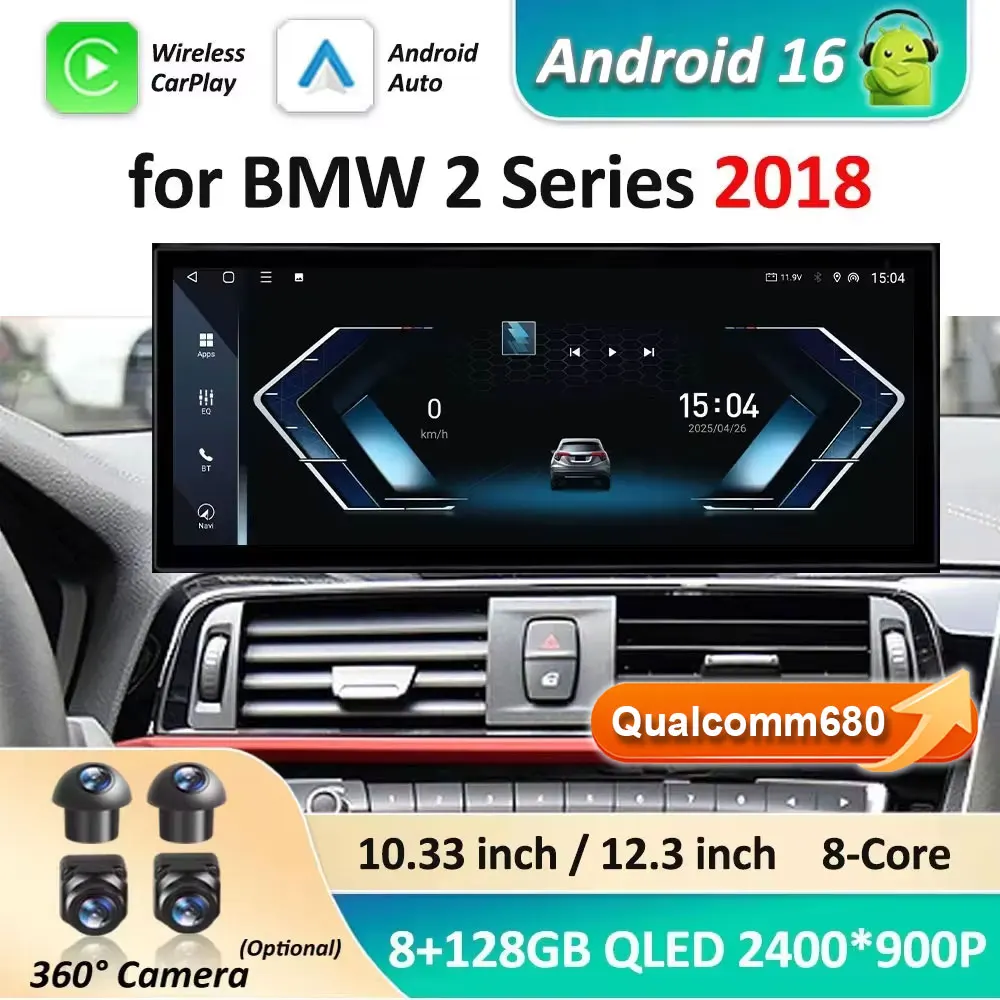 

Мультимедийный видеоплеер для автомобиля с Android 16 для BMW 2 SERIES F22 2018, система EVO, 4G, BT, Carplay, навигация GPS, стерео, автоаксессуары