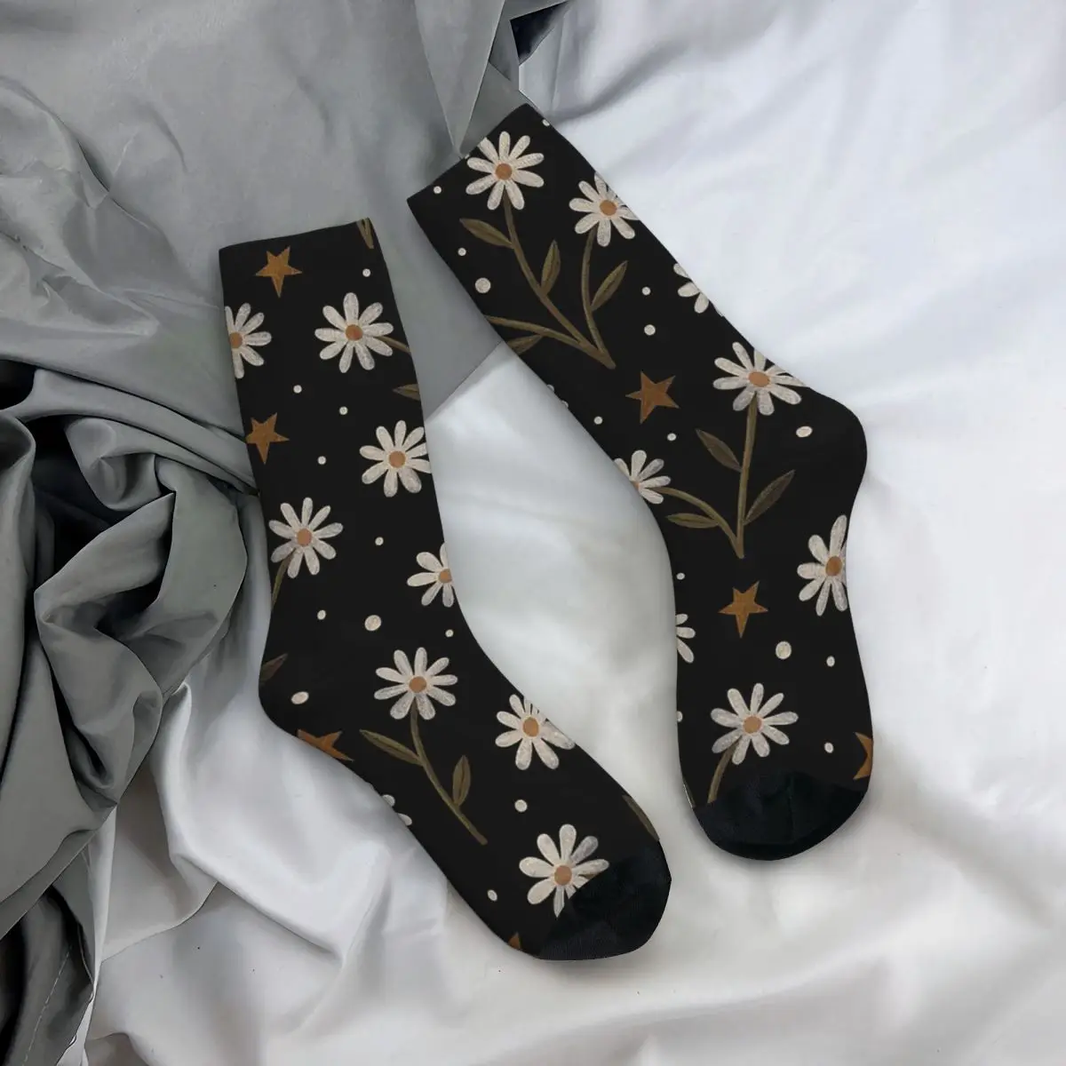 Tiny White Flowers Socks Harajuku Super Soft Stockings All Season Long Socks Accessories for Man's Woman's Birthday Present