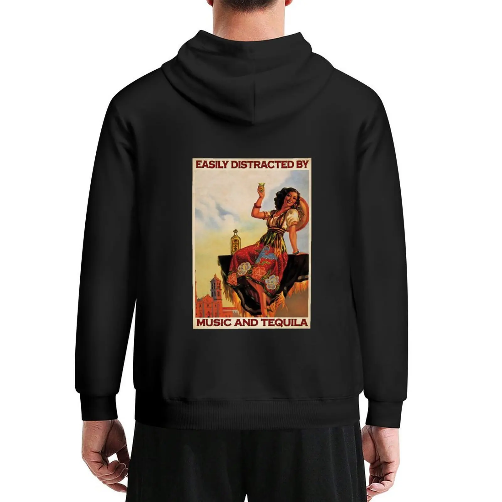 Easily Distracted By Music And Tequila Gift Girl Love Music Tequila Hoodie autumn jacket men men's sweat-shirt autumn hoodie