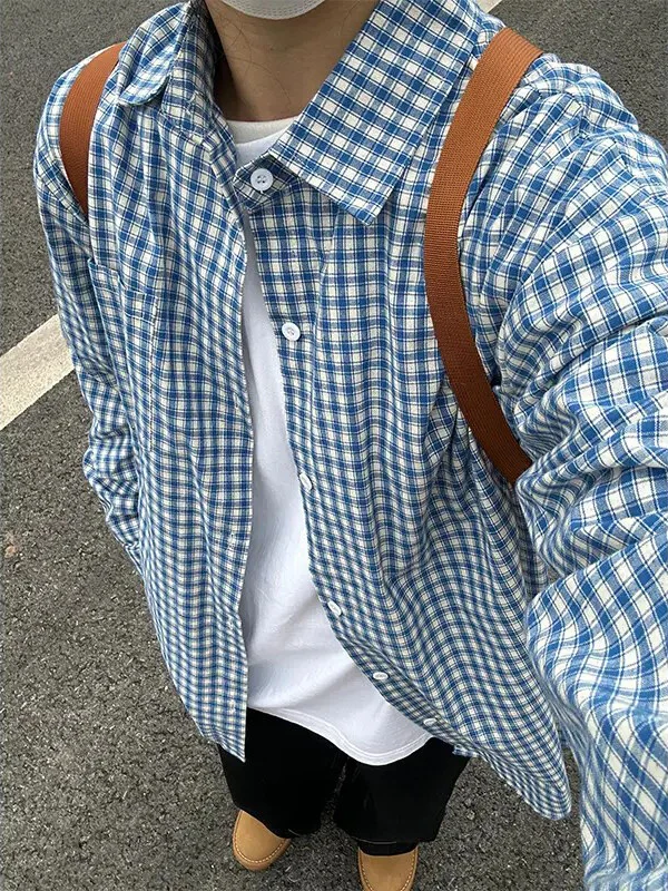 

Мужская удлиненная рубашка в сине-белую полоску, весенняя, в стиле лоу-эйр, американский ретро-стиль, для пар, свободный крой, молодежный тренд