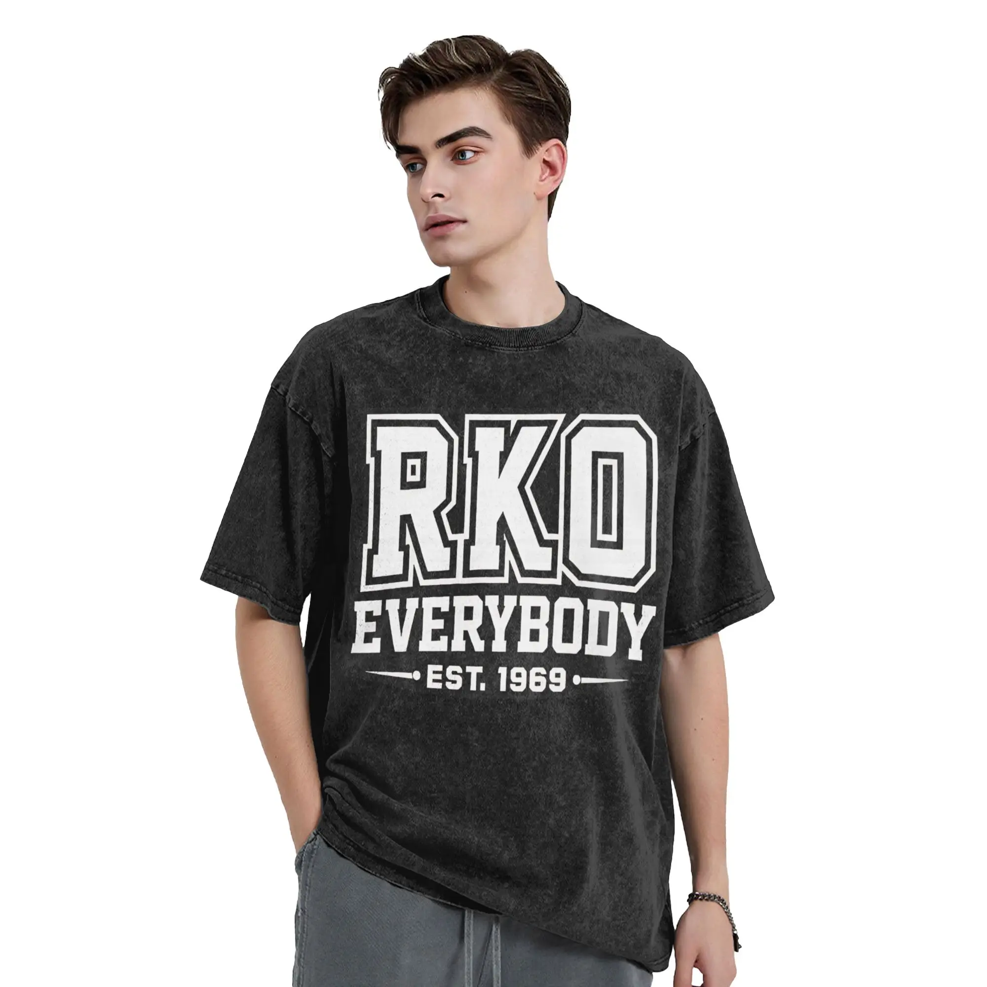 RKO Everybody  Vintage Washed T-Shirt for Men Women Funny Meme Fashion 100% Cotton Tees Round Collar Short Sleeve T Shirts