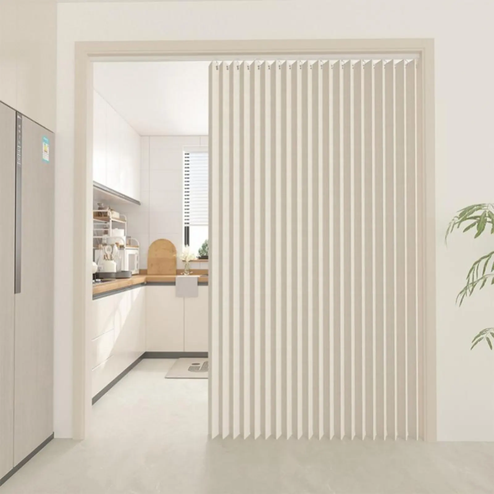Accordiondesign Partition Curtain Oil and Smoke Resistant Folding Screen Space-Saving Modern Aesthetic for Dining Room