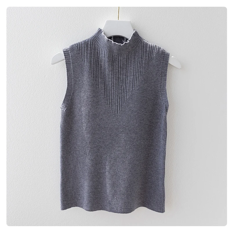 Boring Honey Middle Collar Sleeveless Tops Knitted Fashion Women Blouses Pure Colour High Elasticity Clothes For Women