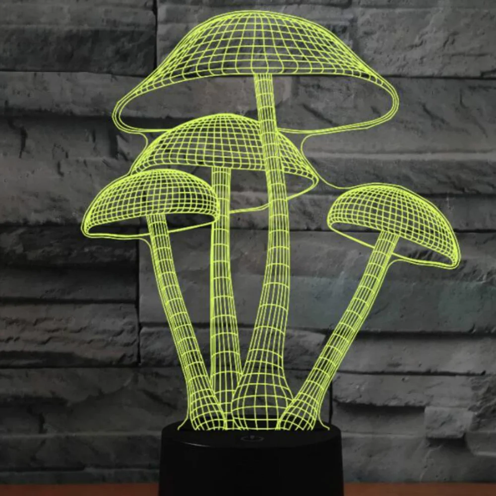 3D Mushroom Night Light Lamp Illusion 7 Color Changing Touch Switch Table Desk Decoration Lamps USB Cable Birthday Gift Toys