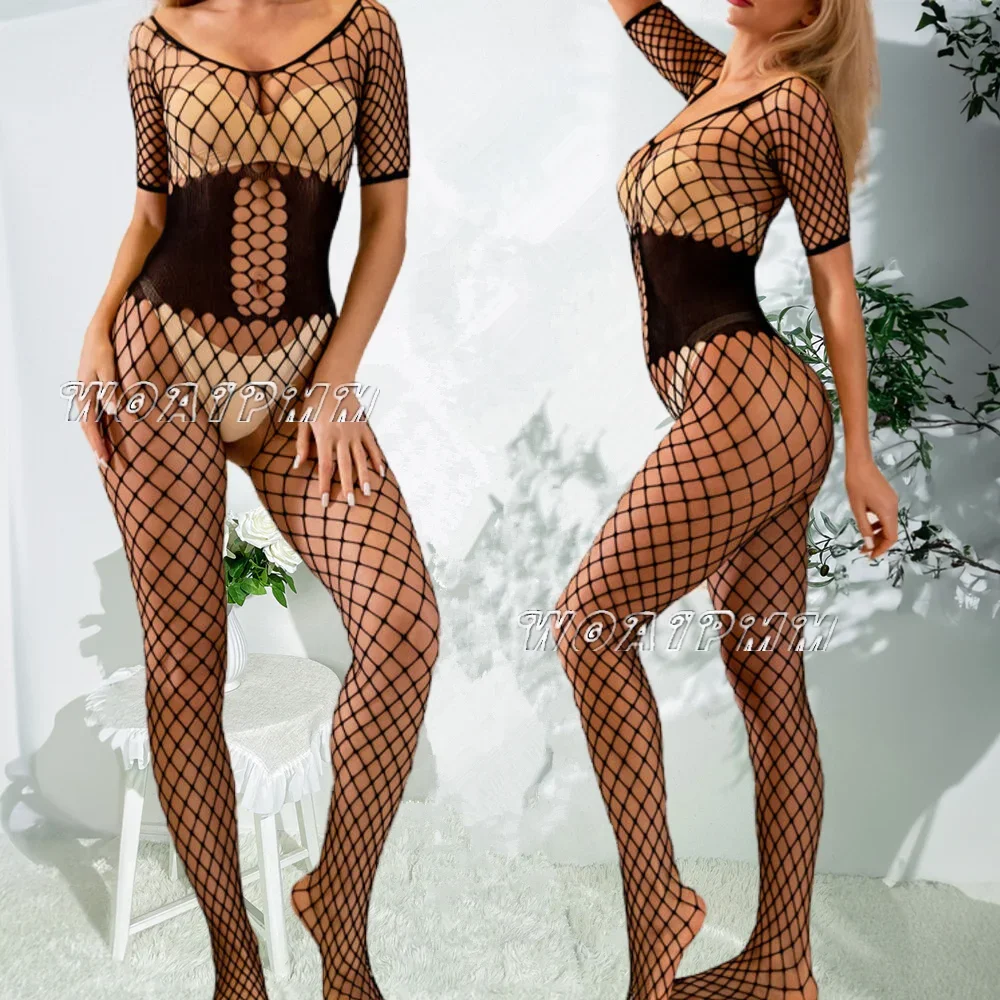 

Women's Sexy Underwear One-piece Fishnet Full Body Stockings Ladies Erotic Mesh Perspective Tight Lingerie Clothes Nightdress