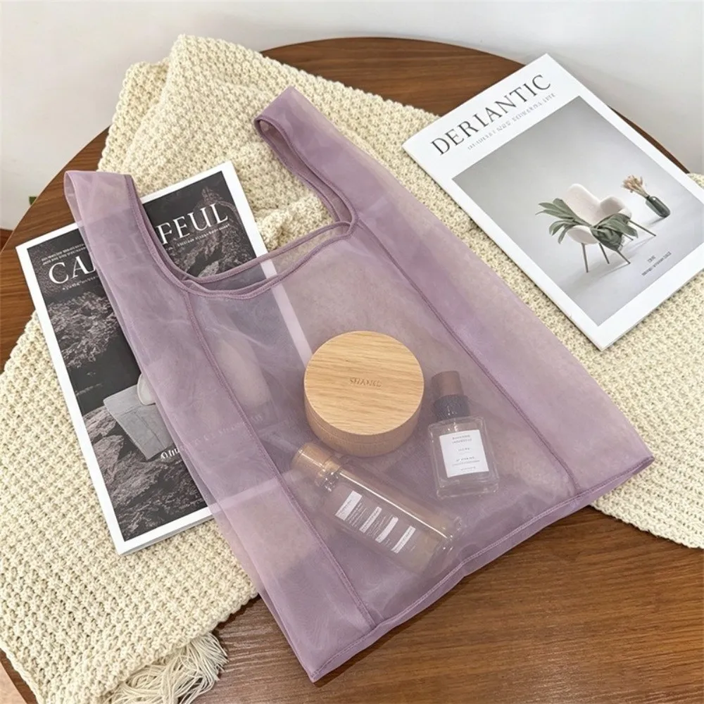 Große Organza-Einkaufstasche, leichte, durchsichtige Netzstoff-Tasche, tragbare, wiederverwendbare Kosmetiktasche, Supermarkt – Detail 9