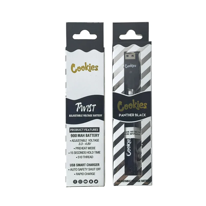 10 قطعة/الوحدة الكوكيز تويست التسخين البطارية مع صندوق 900 مللي أمبير 3.3 فولت-4.8 فولت قابل للتعديل الجهد 510 موضوع Vape القلم السجائر الإلكترونية